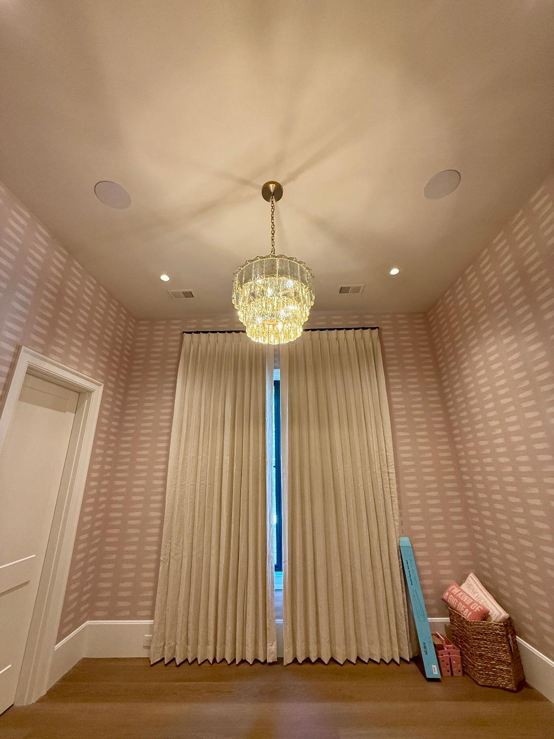 Chandelier in a finished dining room