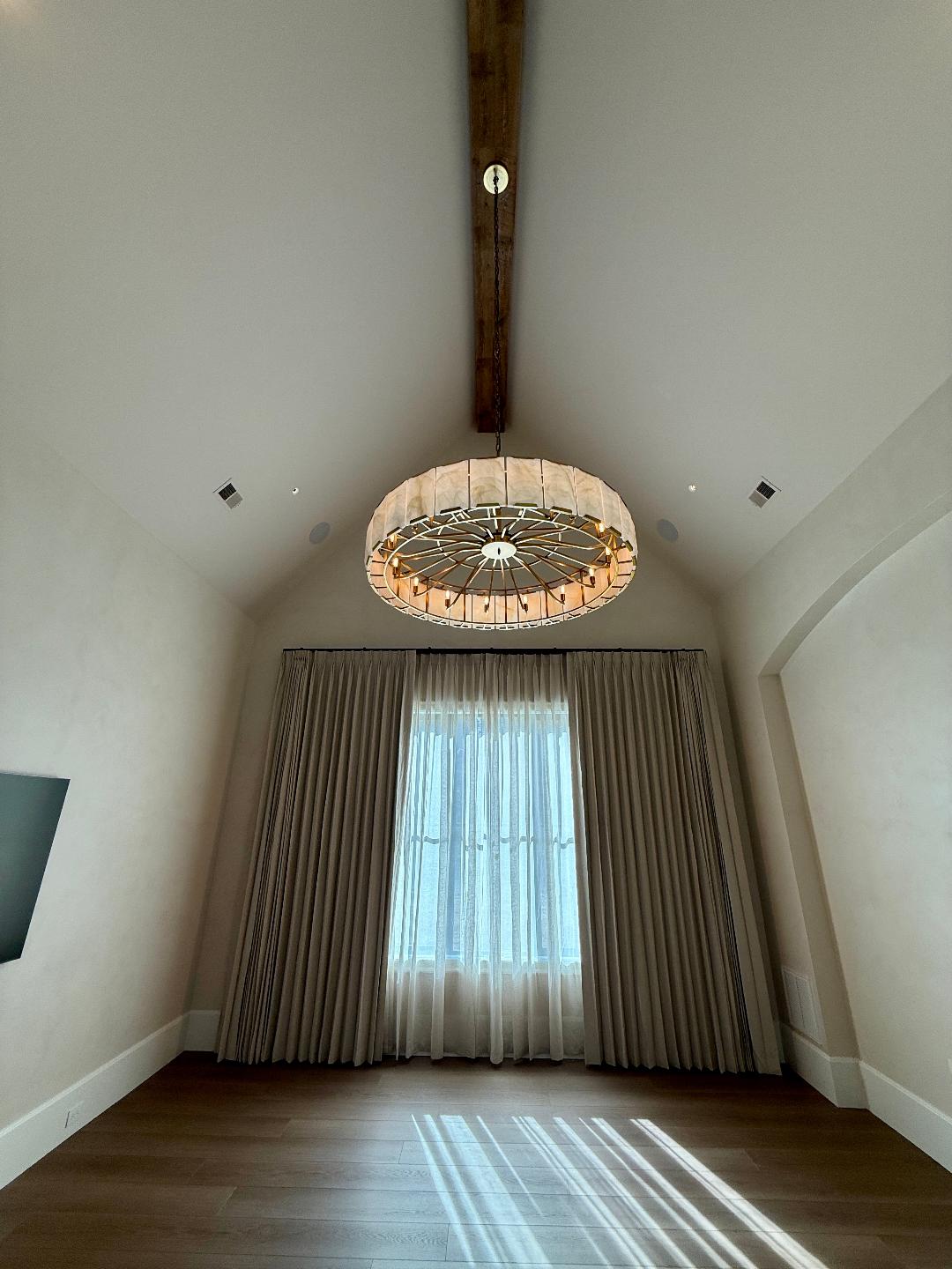 Dining room chandelier and window