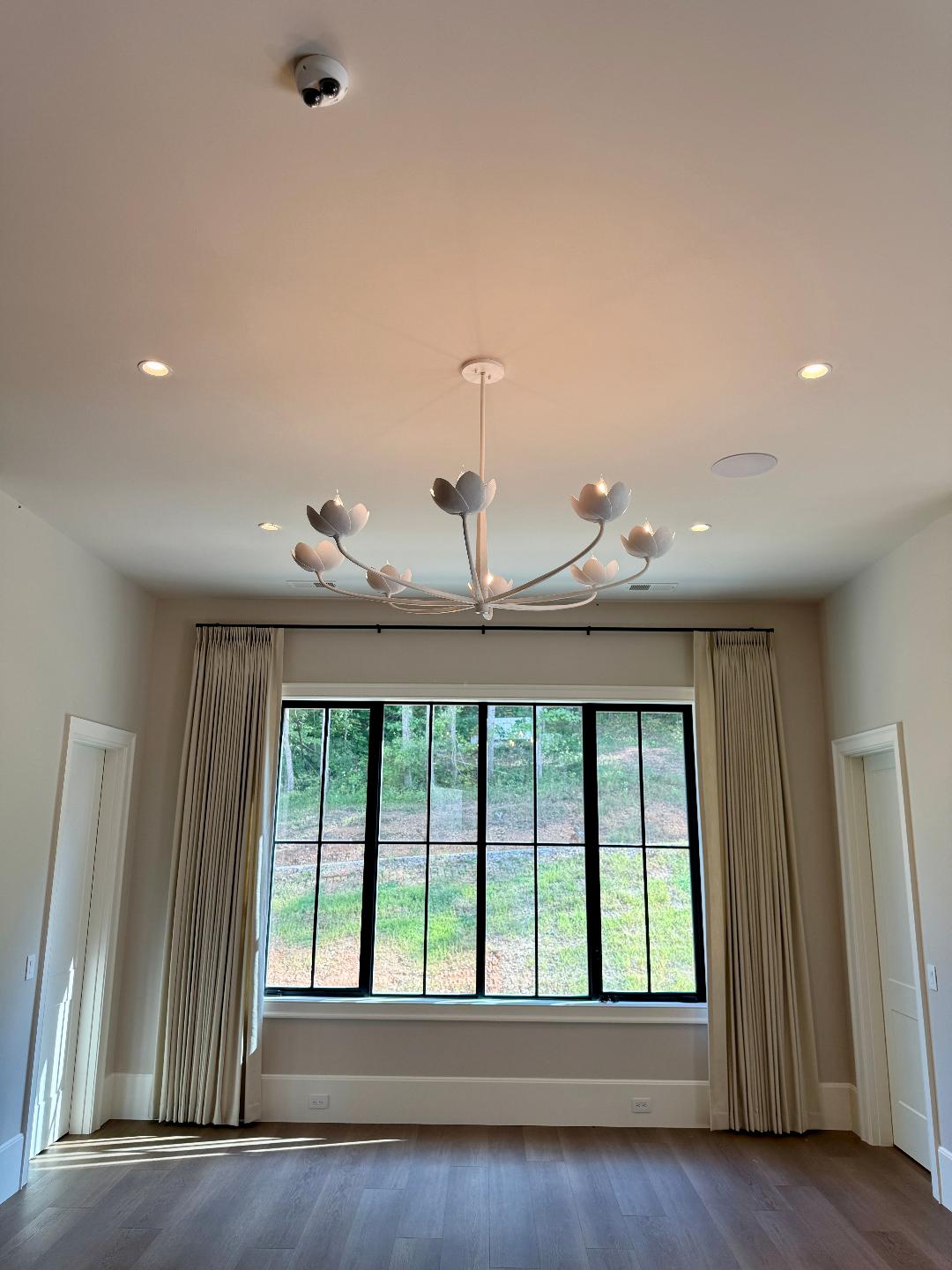 Chandelier in a finished dining area