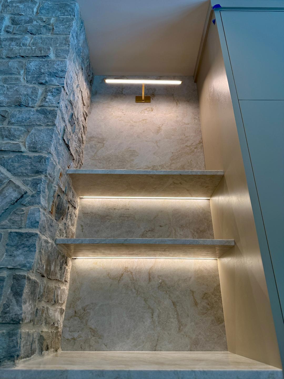 Illuminated stone feature wall