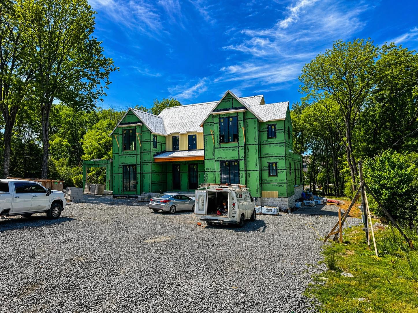 Large new home under construction in a project shared by D1 Services